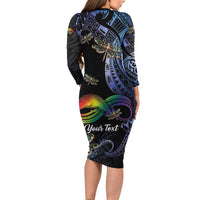 Personalised Polynesian Memorial Long Sleeve Bodycon Dress As Long As I Breathe You'll Be Remembered LT01 - Polynesian Pride