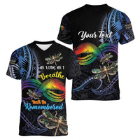 Personalised Polynesian Memorial Women V-Neck T-Shirt As Long As I Breathe You'll Be Remembered