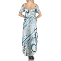 Pasifika Festival Summer Maxi Dress Tribal Pattern Blue Version LT01 - Polynesian Pride