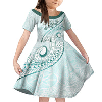 Pasifika Festival Family Matching Summer Maxi Dress and Hawaiian Shirt Tribal Pattern Teal Version LT01 Daughter's Dress Teal - Polynesian Pride