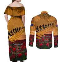 ANZAC Day 2024 Couples Matching Off Shoulder Maxi Dress and Long Sleeve Button Shirt Silver Fern With A Trumpet Soldier LT01 - Polynesian Pride