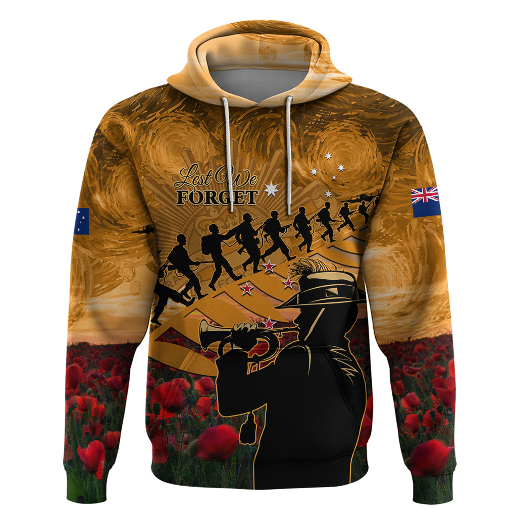 ANZAC Day 2024 Hoodie Silver Fern With A Trumpet Soldier LT01 Pullover Hoodie Art - Polynesian Pride