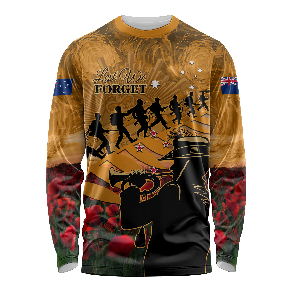 ANZAC Day 2024 Long Sleeve Shirt Silver Fern With A Trumpet Soldier LT01 Unisex Art - Polynesian Pride