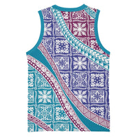 Hawaiian Quilt Pattern Basketball Jersey Purple Blue Color Mixed - Polynesian Pride