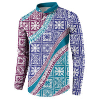 Hawaiian Quilt Pattern Button Sweatshirt Purple Blue Color Mixed - Polynesian Pride