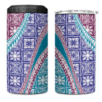 Hawaiian Quilt Pattern 4 in 1 Can Cooler Tumbler Purple Blue Color Mixed - Polynesian Pride