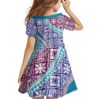 Hawaiian Quilt Pattern Family Matching Off Shoulder Maxi Dress and Hawaiian Shirt Purple Blue Color Mixed - Polynesian Pride
