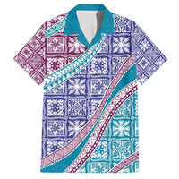 Hawaiian Quilt Pattern Family Matching Summer Maxi Dress and Hawaiian Shirt Purple Blue Color Mixed - Polynesian Pride
