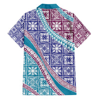 Hawaiian Quilt Pattern Family Matching Summer Maxi Dress and Hawaiian Shirt Purple Blue Color Mixed - Polynesian Pride