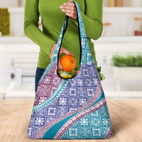 Hawaiian Quilt Pattern Grocery Bag Purple Blue Color Mixed - Polynesian Pride