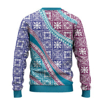 Hawaiian Quilt Pattern Ugly Christmas Sweater Purple Blue Color Mixed - Polynesian Pride