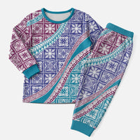 Hawaiian Quilt Pattern Christmas Pajama Set Purple Blue Color Mixed - Polynesian Pride