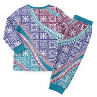 Hawaiian Quilt Pattern Christmas Pajama Set Purple Blue Color Mixed - Polynesian Pride