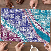 Hawaiian Quilt Pattern Puzzle Purple Blue Color Mixed - Polynesian Pride