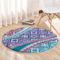 Hawaiian Quilt Pattern Round Carpet Purple Blue Color Mixed - Polynesian Pride