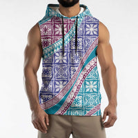 Hawaiian Quilt Pattern Sleeveless Hoodie Purple Blue Color Mixed - Polynesian Pride