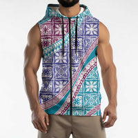 Hawaiian Quilt Pattern Sleeveless Zip Hoodie Purple Blue Color Mixed - Polynesian Pride