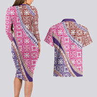 Hawaiian Quilt Pattern Couples Matching Long Sleeve Bodycon Dress and Hawaiian Shirt Sweet Color Mixed - Polynesian Pride