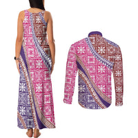 Hawaiian Quilt Pattern Couples Matching Tank Maxi Dress and Long Sleeve Button Shirt Sweet Color Mixed - Polynesian Pride