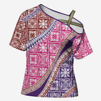 Hawaiian Quilt Pattern Cross Shoulder Shirt Sweet Color Mixed LT01 Female Pink - Polynesian Pride