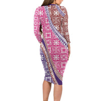 Hawaiian Quilt Pattern Family Matching Long Sleeve Bodycon Dress and Hawaiian Shirt Sweet Color Mixed - Polynesian Pride