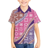 Hawaiian Quilt Pattern Family Matching Long Sleeve Bodycon Dress and Hawaiian Shirt Sweet Color Mixed - Polynesian Pride