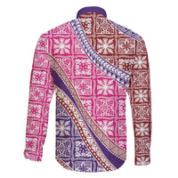 Hawaiian Quilt Pattern Family Matching Off The Shoulder Long Sleeve Dress and Hawaiian Shirt Sweet Color Mixed - Polynesian Pride