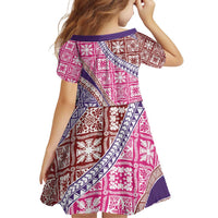 Hawaiian Quilt Pattern Family Matching Off Shoulder Short Dress and Hawaiian Shirt Sweet Color Mixed - Polynesian Pride