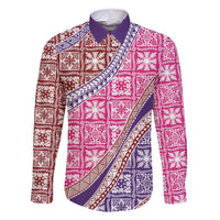 Hawaiian Quilt Pattern Family Matching Off Shoulder Short Dress and Hawaiian Shirt Sweet Color Mixed - Polynesian Pride