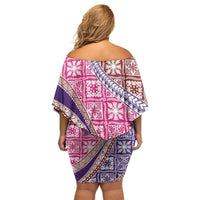 Hawaiian Quilt Pattern Family Matching Off Shoulder Short Dress and Hawaiian Shirt Sweet Color Mixed - Polynesian Pride