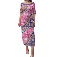 Hawaiian Quilt Pattern Family Matching Puletasi and Hawaiian Shirt Sweet Color Mixed - Polynesian Pride