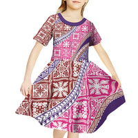 Hawaiian Quilt Pattern Kid Short Sleeve Dress Sweet Color Mixed - Polynesian Pride