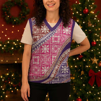 Hawaiian Quilt Pattern Christmas Knitted V-Neck Vest Sweet Color Mixed - Polynesian Pride