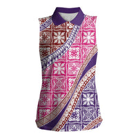 Hawaiian Quilt Pattern Women Sleeveless Polo Shirt Sweet Color Mixed - Polynesian Pride