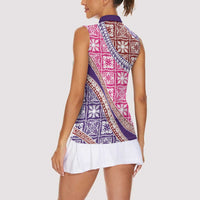 Hawaiian Quilt Pattern Women Sleeveless Polo Shirt Sweet Color Mixed - Polynesian Pride