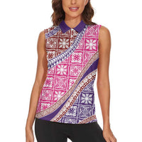 Hawaiian Quilt Pattern Women Sleeveless Polo Shirt Sweet Color Mixed - Polynesian Pride