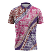 Hawaiian Quilt Pattern Zipper Polo Shirt Sweet Color Mixed - Polynesian Pride