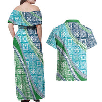 Hawaiian Quilt Pattern Couples Matching Off Shoulder Maxi Dress and Hawaiian Shirt Fresh Color Mixed - Polynesian Pride