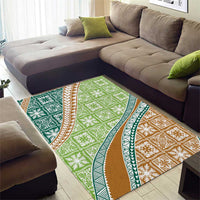 Hawaiian Quilt Pattern Area Rug Green Chestnut Color Mixed - Polynesian Pride