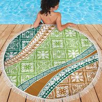 Hawaiian Quilt Pattern Beach Blanket Green Chestnut Color Mixed - Polynesian Pride