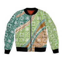 Hawaiian Quilt Pattern Bomber Jacket Green Chestnut Color Mixed - Polynesian Pride