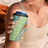 Hawaiian Quilt Pattern 4 in 1 Can Cooler Tumbler Green Chestnut Color Mixed - Polynesian Pride