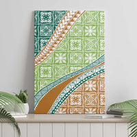 Hawaiian Quilt Pattern Canvas Wall Art Green Chestnut Color Mixed - Polynesian Pride