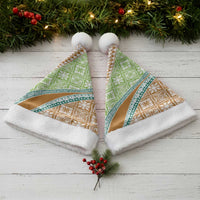 Hawaiian Quilt Pattern Christmas Santa Hat Green Chestnut Color Mixed - Polynesian Pride