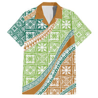 Hawaiian Quilt Pattern Family Matching Short Sleeve Bodycon Dress and Hawaiian Shirt Green Chestnut Color Mixed - Polynesian Pride