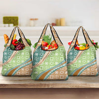 Hawaiian Quilt Pattern Grocery Bag Green Chestnut Color Mixed - Polynesian Pride
