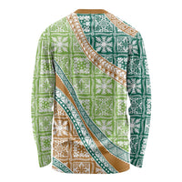 Hawaiian Quilt Pattern Long Sleeve Shirt Green Chestnut Color Mixed - Polynesian Pride