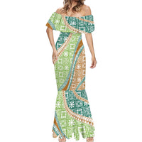Hawaiian Quilt Pattern Mermaid Dress Green Chestnut Color Mixed - Polynesian Pride