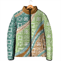 Hawaiian Quilt Pattern Padded Jacket Green Chestnut Color Mixed - Polynesian Pride