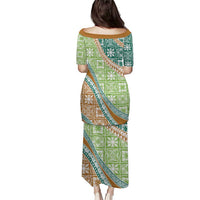 Hawaiian Quilt Pattern Puletasi Green Chestnut Color Mixed - Polynesian Pride